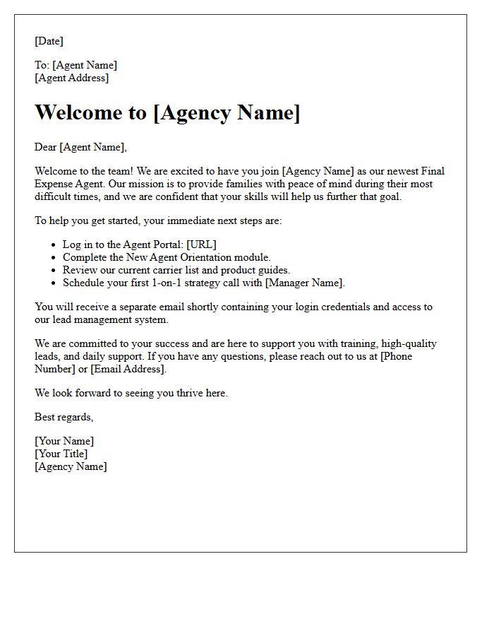 Welcome Letter to Your New Final Expense Agency
