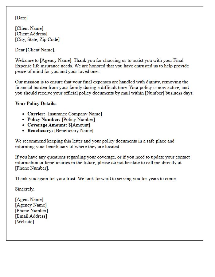 Your Final Expense Insurance Agency Welcome Letter