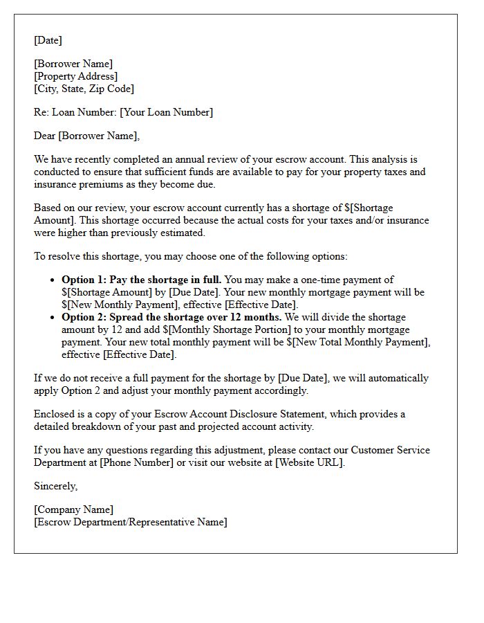 Escrow Shortage Adjustment Account Review Letter