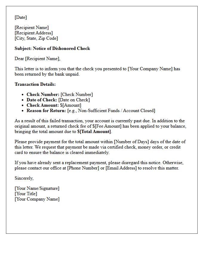 Failed Check Transaction Notice Letter