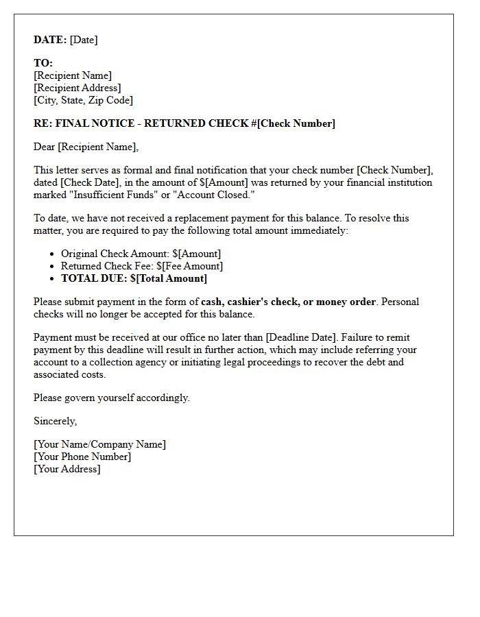 Final Returned Check Warning Letter