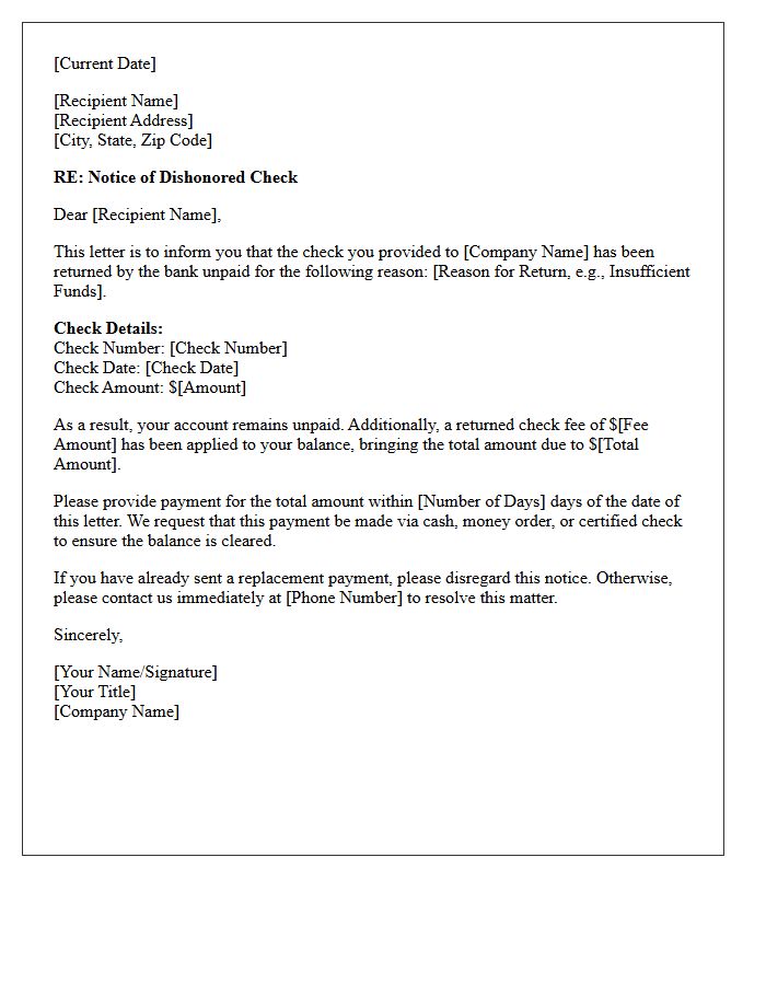 Initial Notice of Returned Check Letter