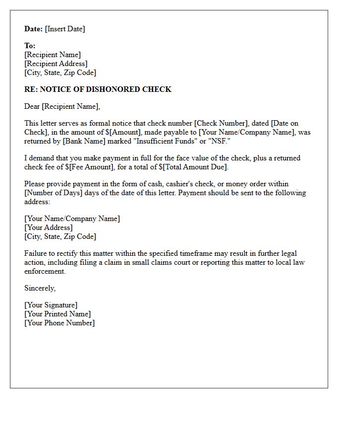 Insufficient Funds Demand Letter
