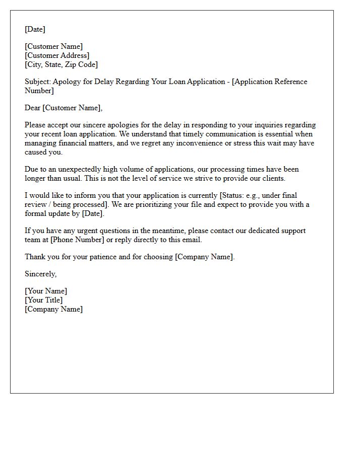 Letter of Apology for Delayed Customer Service Response Regarding Loan Application