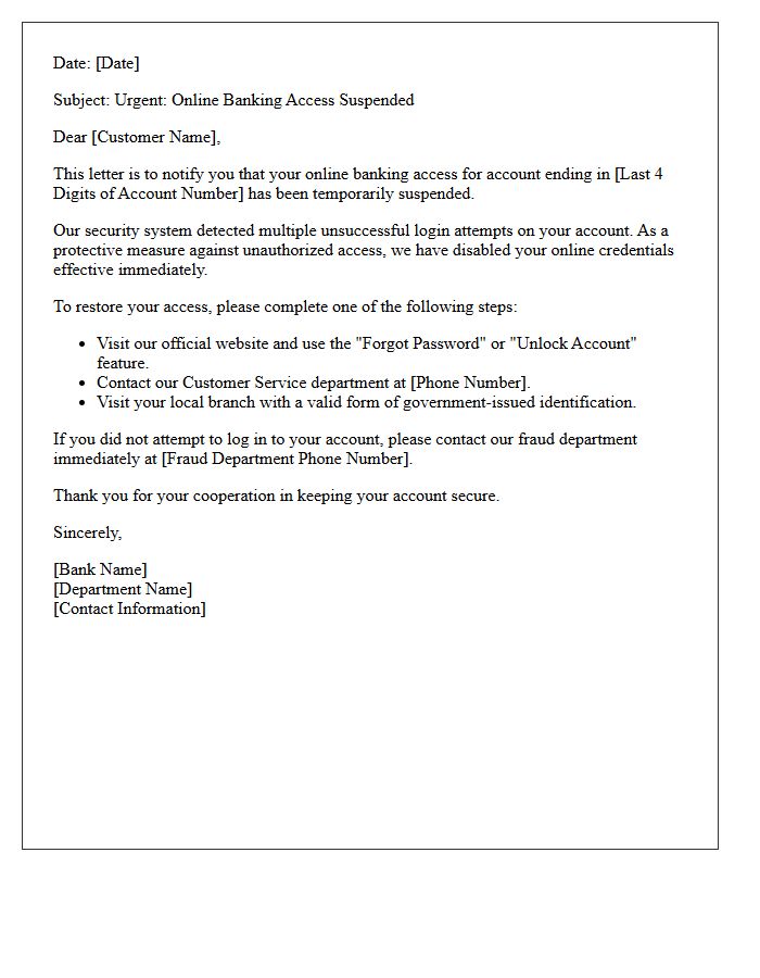 Letter Of Notification Concerning Suspended Online Banking Access From Multiple Failed Logins