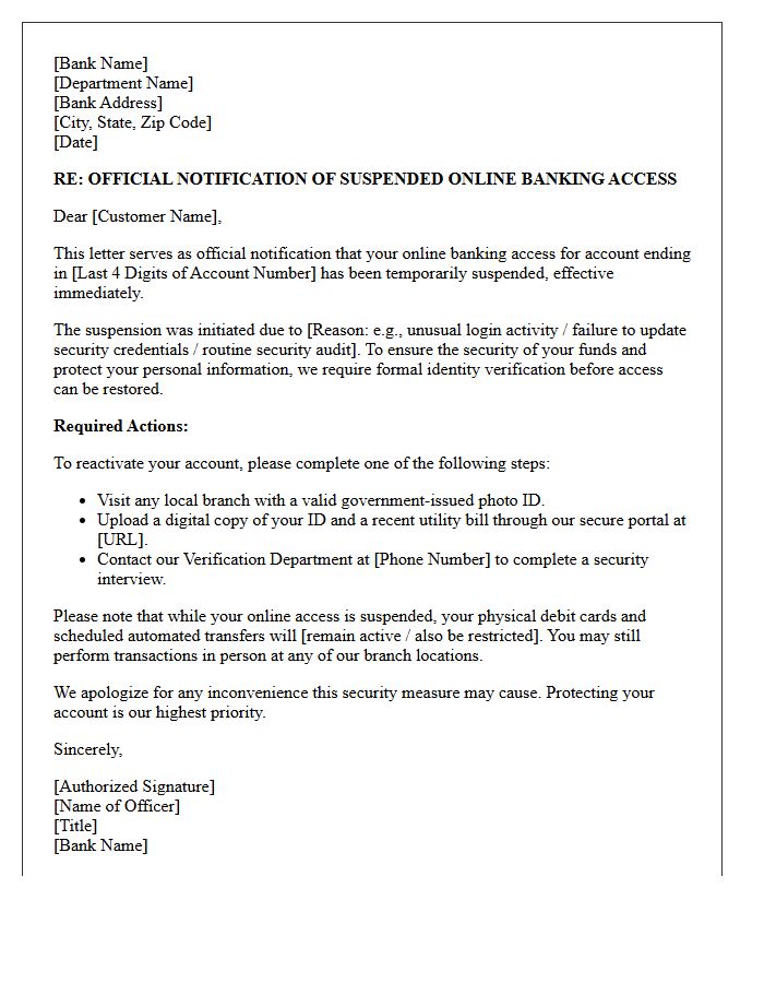Official Letter Of Notification For Suspended Online Banking Access Pending Identity Verification