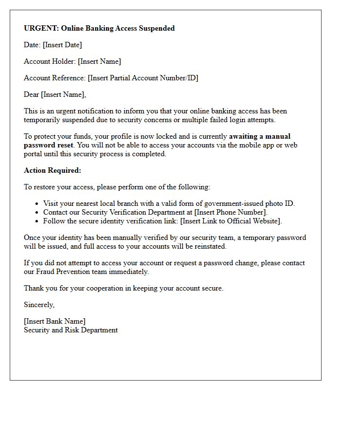 Urgent Notification Letter Of Suspended Online Banking Access Awaiting Manual Password Reset
