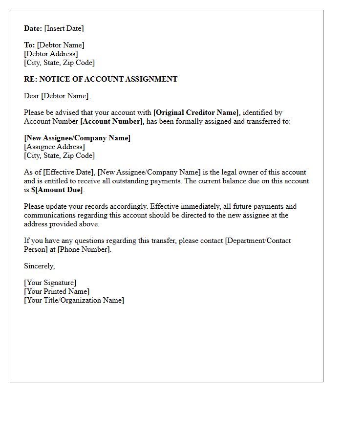 Notice of Account Assignment Letter