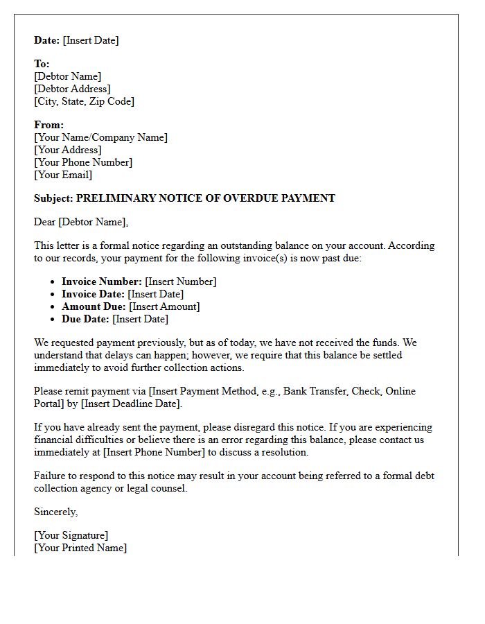 Preliminary Debt Collection Notice Letter