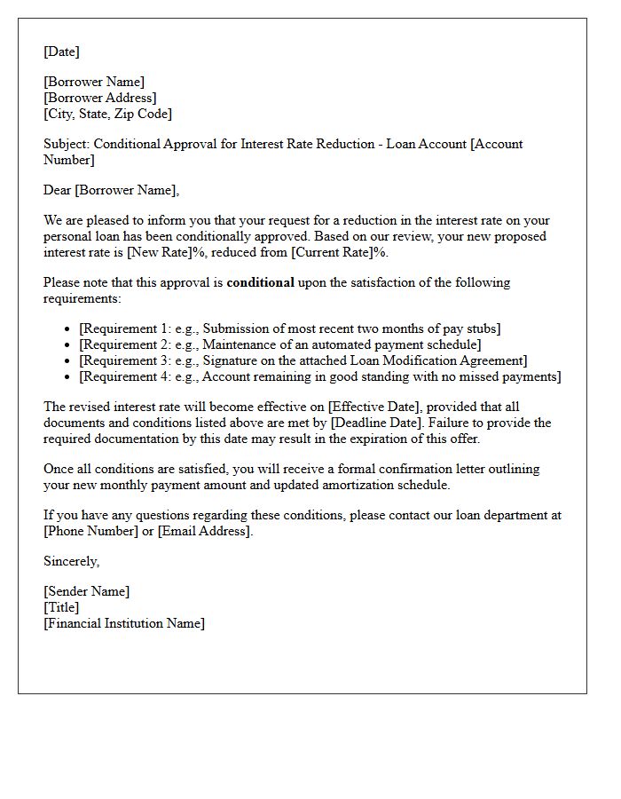 Conditional Approval Letter for Personal Loan Interest Rate Reduction
