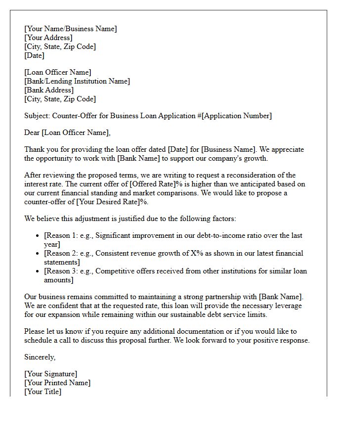 Counter-Offer Letter for Business Loan Interest Rate Reduction