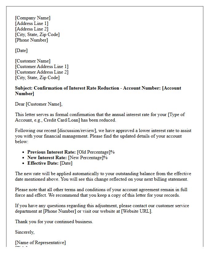 Letter of Confirmation for Account Interest Rate Reduction