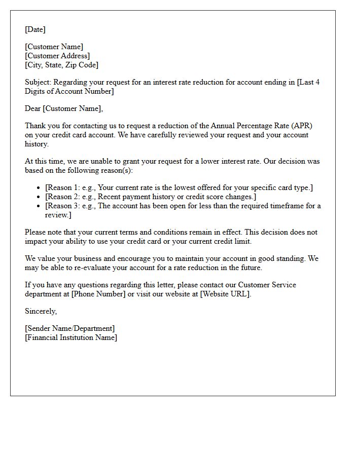 Letter of Denial for Credit Card Interest Rate Reduction Request