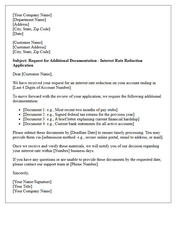 Letter Requesting Additional Documentation for Interest Rate Reduction