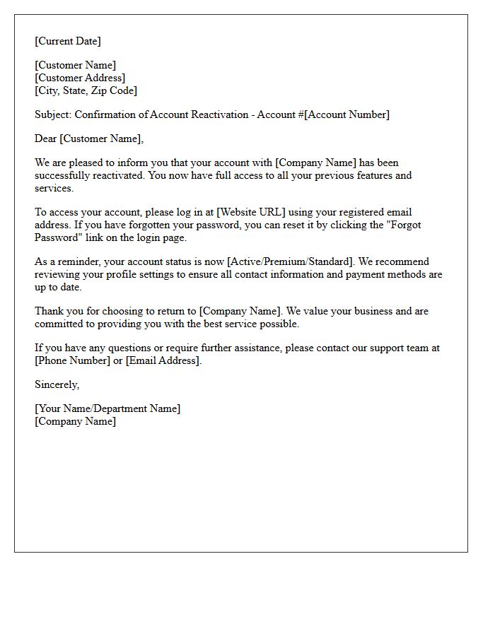 Customer Response Letter for Account Reactivation