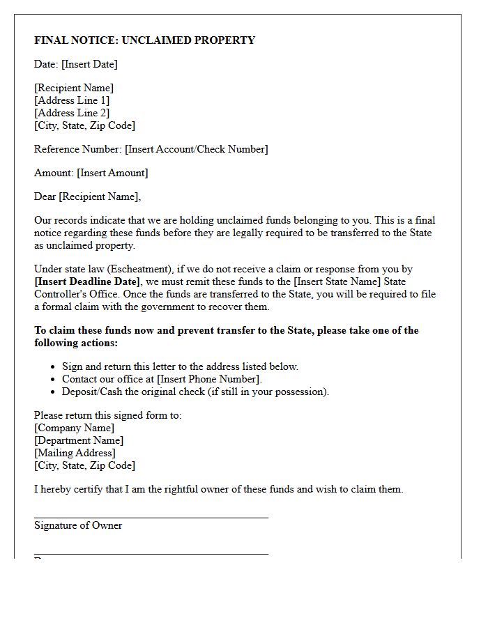 Final Notice Letter Before Escheatment Processing