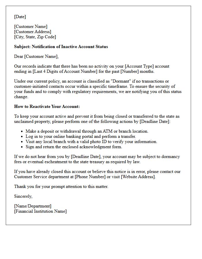 Initial Notification Letter for Dormant Account Status