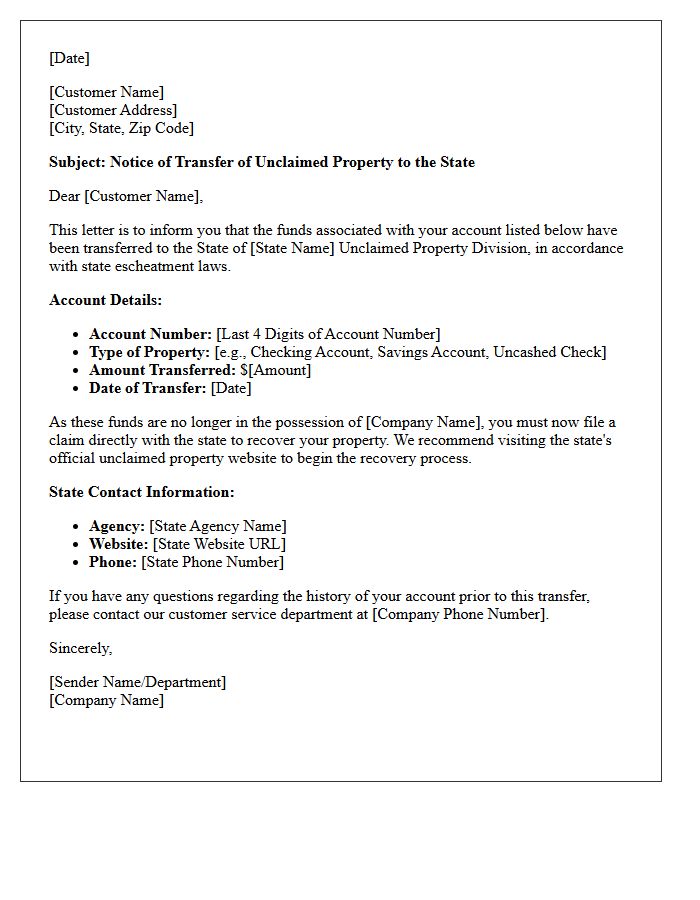 Post-Escheatment Information Letter to Customer