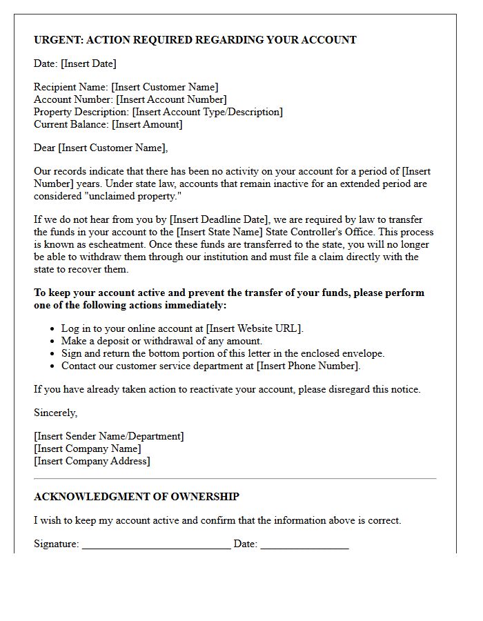 Warning Letter of Pending Account Escheatment