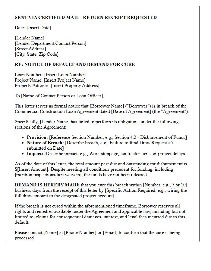 Demand Letter for Commercial Construction Loan Breach