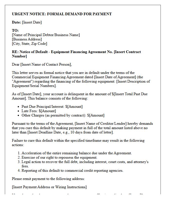 Demand Letter for Commercial Equipment Financing Default