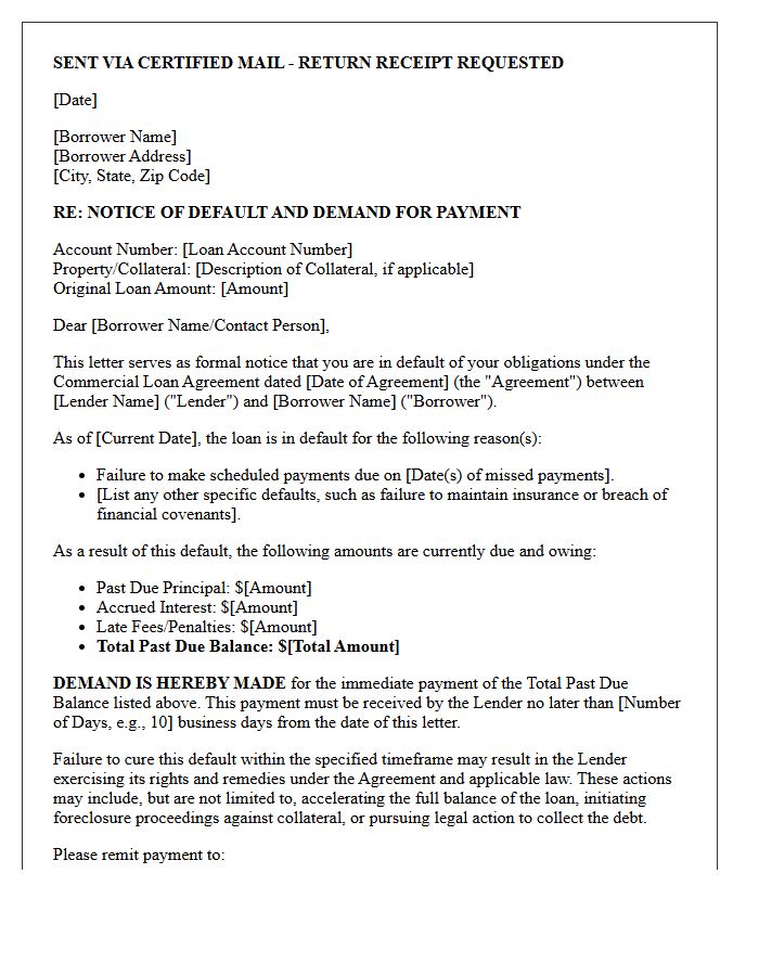Initial Demand Letter for Commercial Loan Default