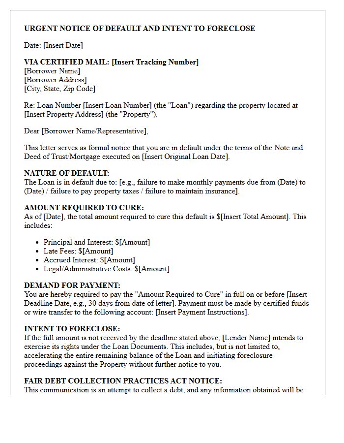 Pre-Foreclosure Demand Letter for Commercial Real Estate Loan