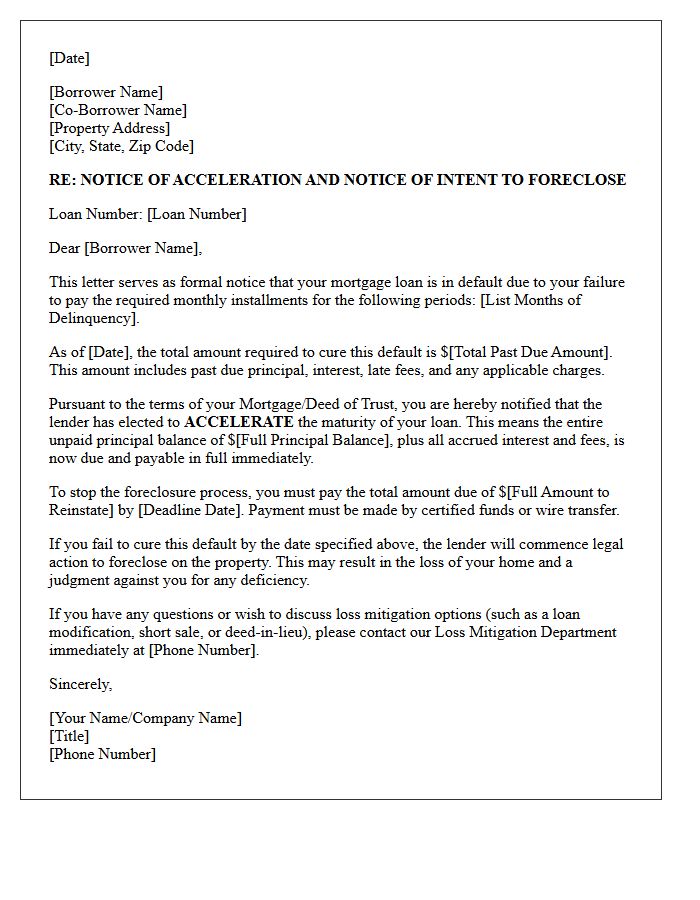 Delinquent Account Mortgage Acceleration Letter