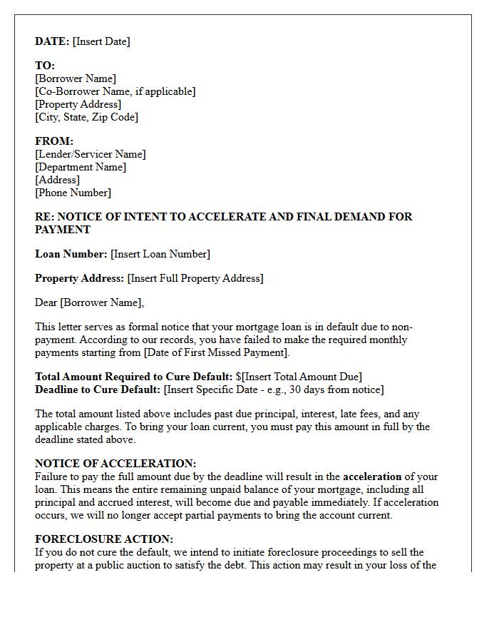 Final Demand Letter for Mortgage Acceleration
