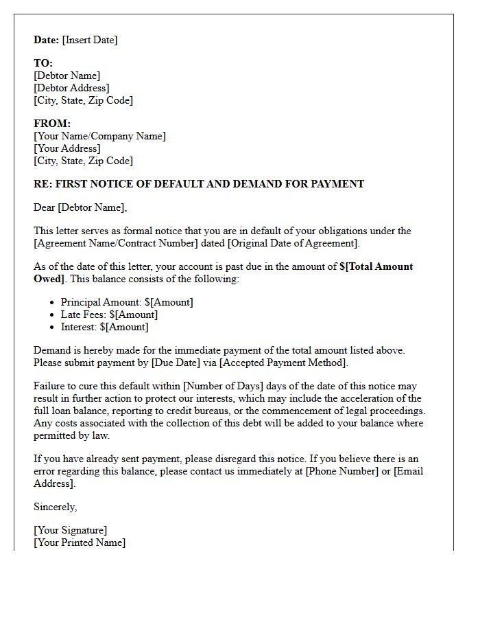 First Notice of Default and Demand Letter