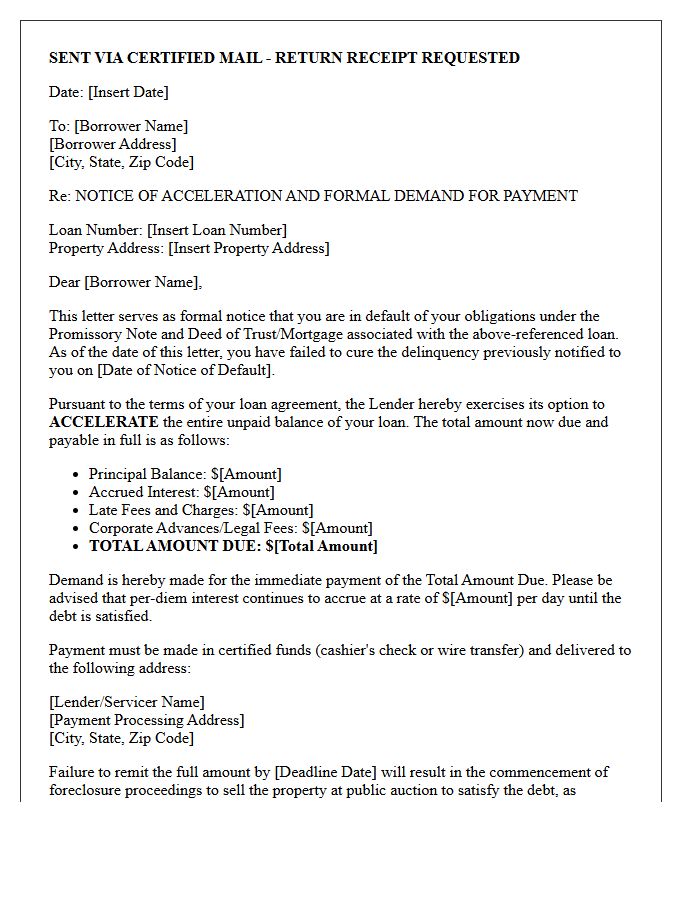 Formal Demand Letter for Residential Loan Acceleration