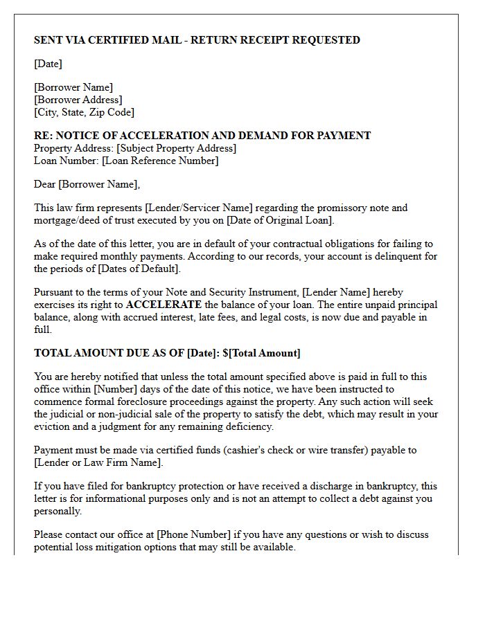 Legal Counsel Demand Letter for Mortgage Acceleration