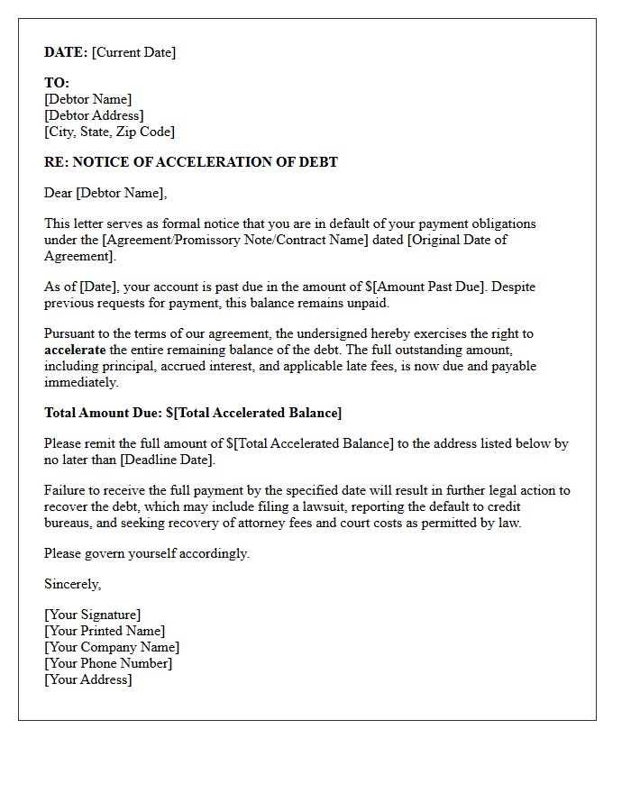 Non-Payment Acceleration Demand Letter
