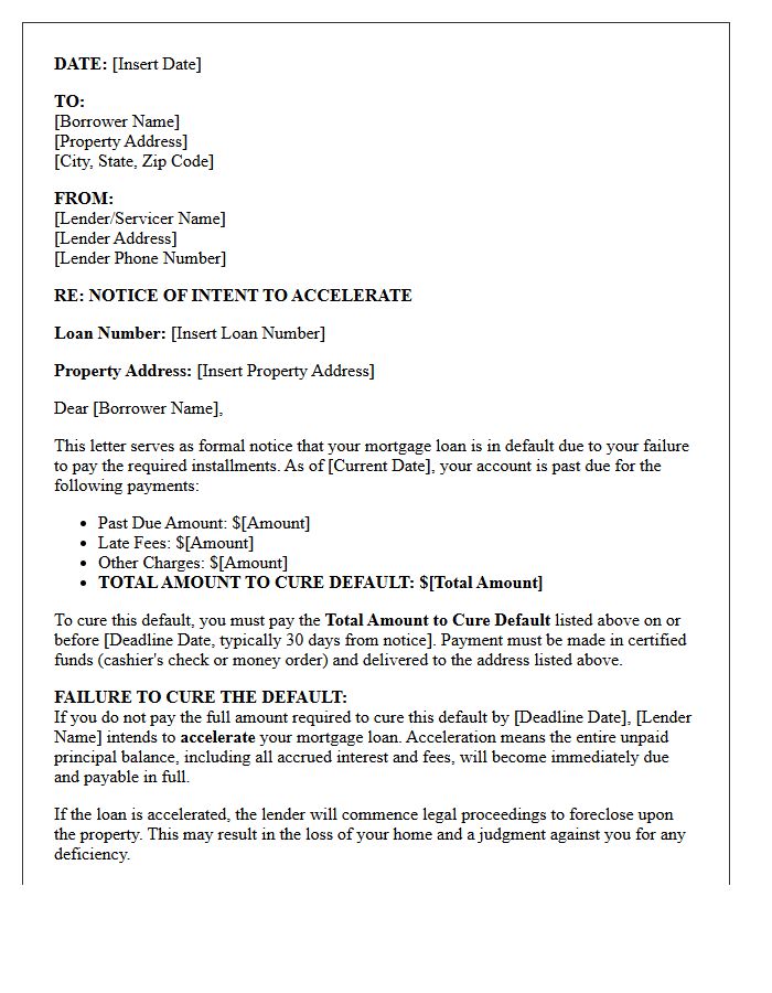 Notice of Intent to Accelerate Mortgage Letter