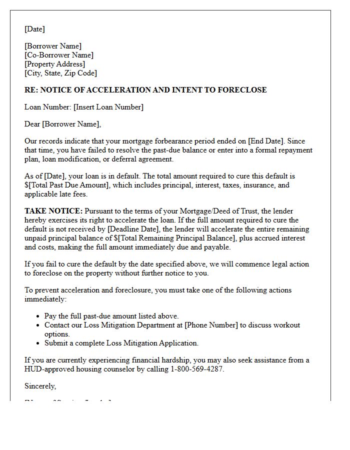 Post-Forbearance Mortgage Acceleration Letter