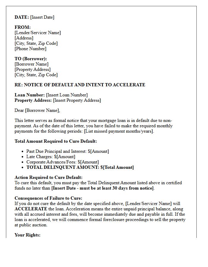 Pre-Foreclosure Mortgage Acceleration Demand Letter