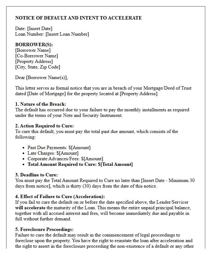 Residential Mortgage Breach and Acceleration Letter