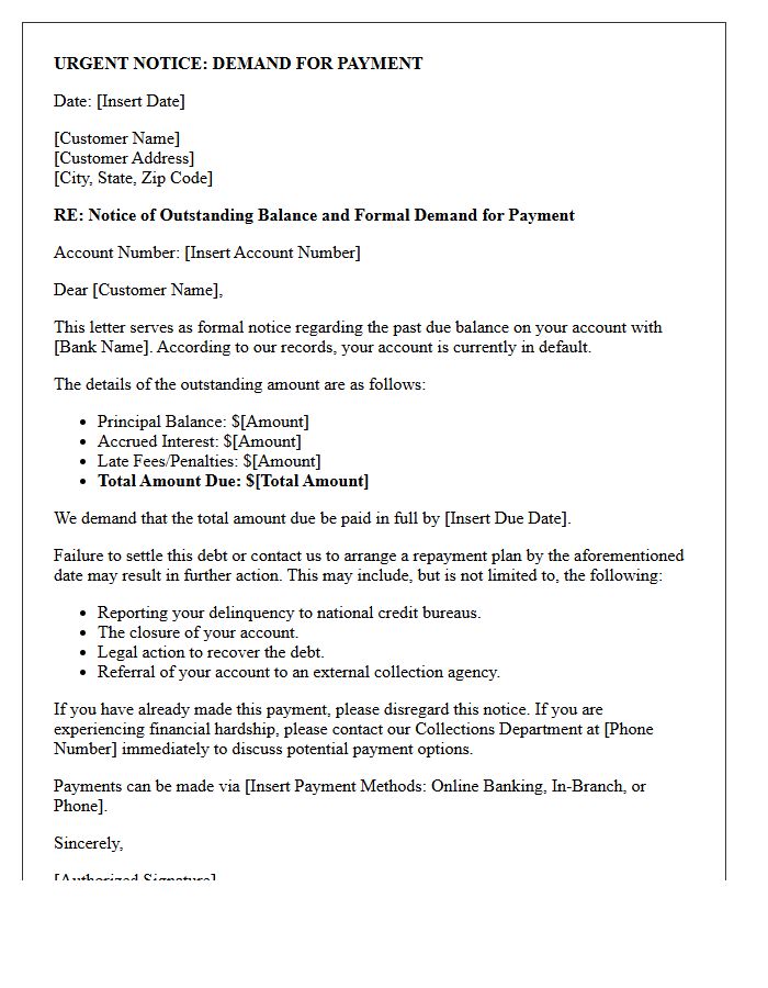 Bank Notice and Demand Letter for Outstanding Balance
