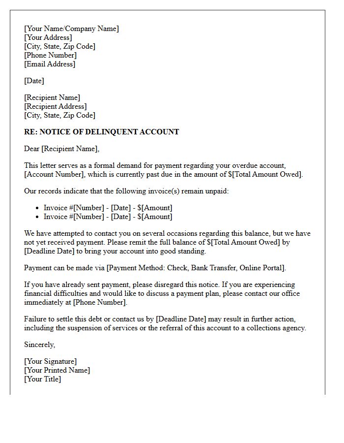 Delinquent Account Payment Demand Letter