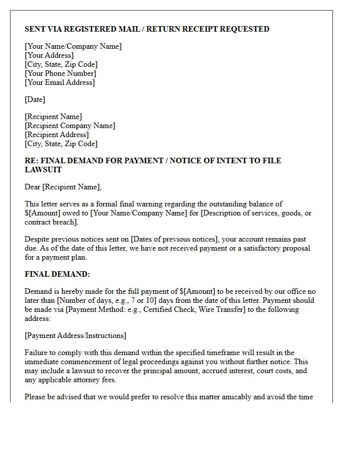 Final Warning Demand Letter Before Litigation
