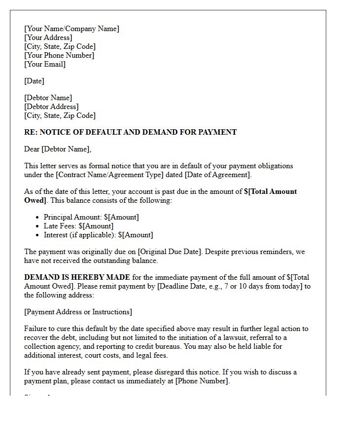 Notice of Default and Payment Demand Letter