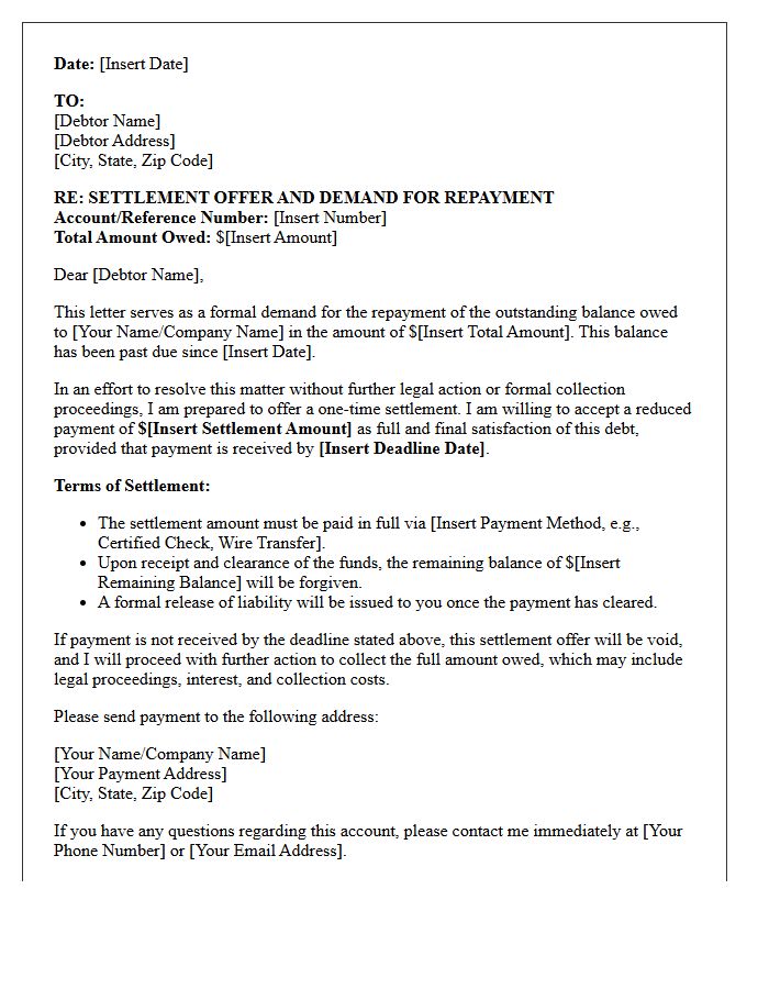Settlement Offer and Repayment Demand Letter