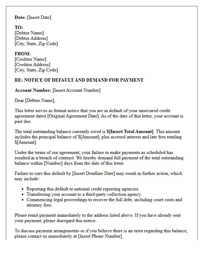 Unsecured Credit Default Demand Letter