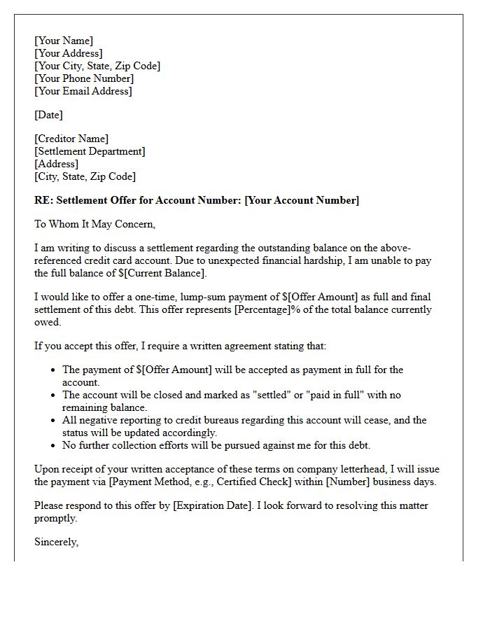 Credit Card Settlement Offer Letter