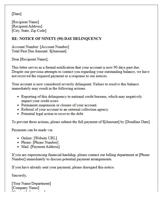 Ninety-Day Delinquency Warning Letter
