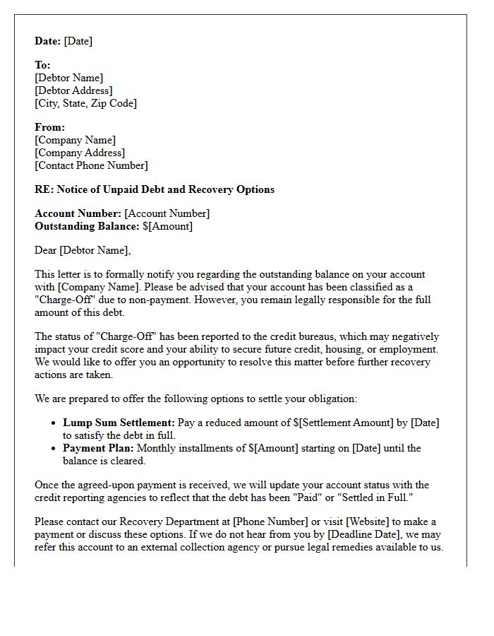 Post-Charge-Off Debt Recovery Letter