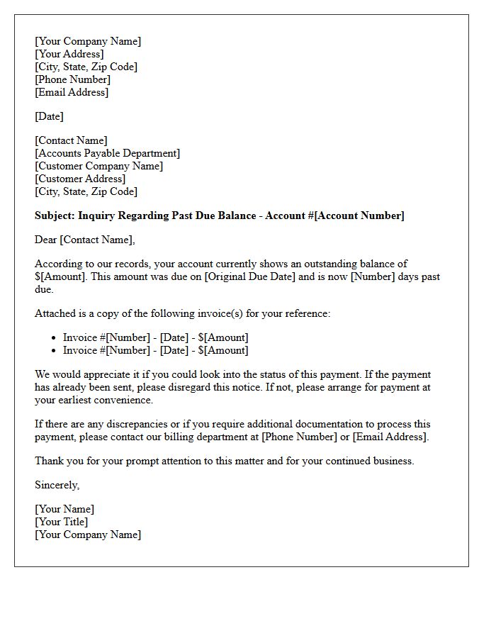 Commercial Past Due Balance Inquiry Letter