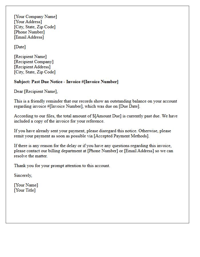 First Notice Past Due Invoice Reminder Letter