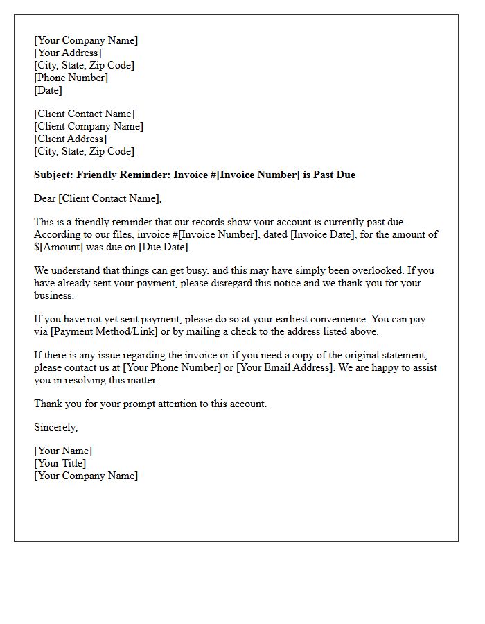 Friendly Reminder Past Due Commercial Account Letter
