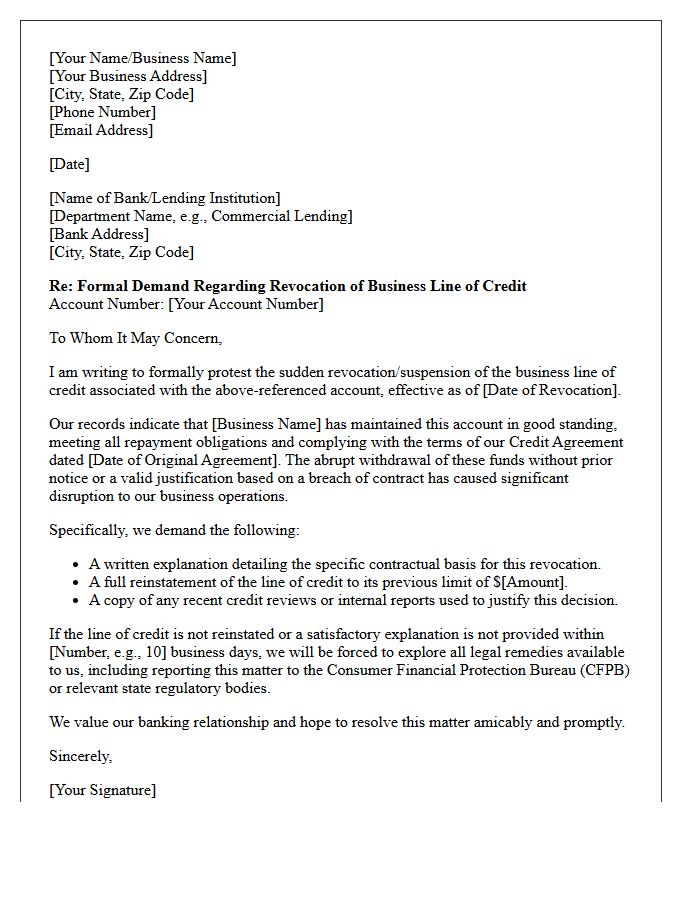 Initial Demand Letter for Small Business Line of Credit Revocation